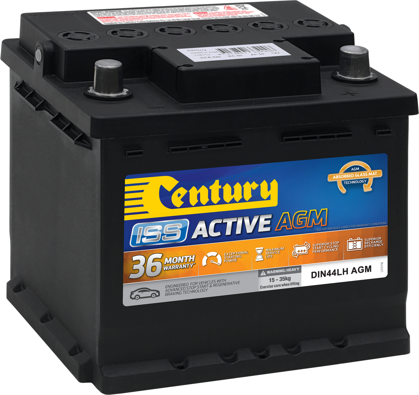 Century DIN44LH AGM ISS Active AGM Stop Start Battery | 520CCA 50AH